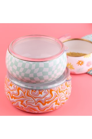 Emaylab Retro Hippi 3' Lü Emaye Tombul Saklama Kabı Takımı-6 Parç Çok Renkli