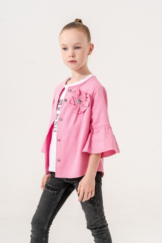 Kız Çocuk Çiçek Gömlekli İkili Kız Takım 3127 Pembe