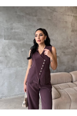 Modadua Modern Kesim Yelek Pantolon Takım Şık Ve Güçlü Kadın Stili Mürdüm