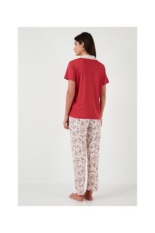 Lela Regular Fit Gömlek Yaka Kısa Kollu Bayan Pijama Takımı 65730101 Kırmızı