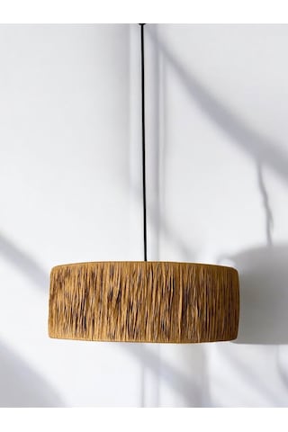 El Yapımı Bohem Silindir Rustik Rafya Avize Ahşap