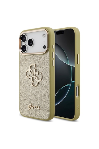 Apple Uyumlu iPhone 17 Pro Max Kılıf Guess Lisanslı 4g Büyük Metal Logolu Glitter Kapak Gold Gold