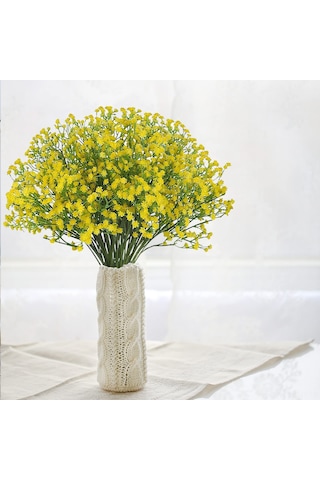 Hangfox Sarı Pu Plastik Yapay Gül 12 Adet - 53cm Boy, 90 Küçük Çiçek, Eğilebilir Gövde, Vazo Hariç