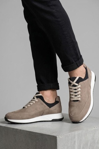 Papuçcity Pisagor 5736 Erkek Hakiki Deri Sneakers Spor Ayakkabı Kum