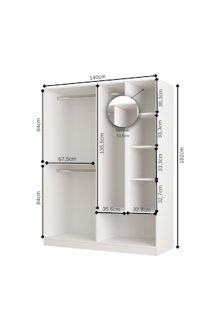 Aeka Ae-1077 Terra 4 Kapaklı 2 Çekmeceli 3 Askılıklı Raflı 140x182x53 Cm Gardırop Antrasit