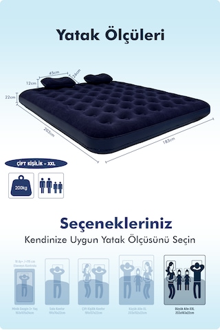 Livenzi Nature Çift Kişilik Şişme Yatak & Yastık 203 X 183 X 22 Cm Lacivert