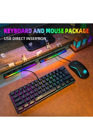 Techbloom V700+a869 White 61 Tuş Rgb Aydınlatmalı Mini Kablolu Oyun Klavyesi Ve Ergonomik Fare Seti Ofis Ve Oyun Kullanımı İçin Diğer