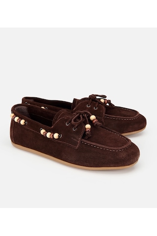 Hotiç Kadın Süet Deri Kahverengi Boncuk Detaylı Günlük Loafer 01ayh320490a480 01ayh320490a480