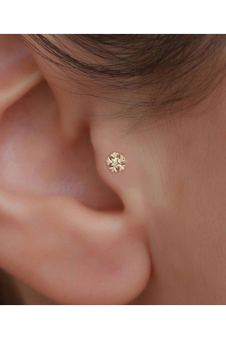 14 Ayar Altın Taşlı Kar Tanesi Tragus Piercing Sarı Altın