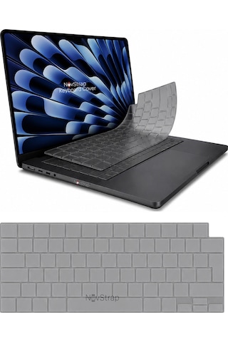 Novstrap Apple Macbook Air 15 İnç A2941 A3114 A3241 A3448 M2 M3 M4 M5 İle Uyumlu Türkçe Q Gri Füme Silikon Klavye Koruyucu Kılıf