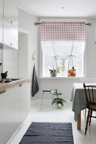 Naturel Potlu Ekose Tül Perde Retro Kahve Rengi