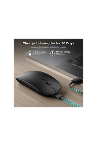 Şarjlı Mouse 2.4ghz Usb Wireless Ve Bluetooth Lu Sessiz Mat Siyah Diğer