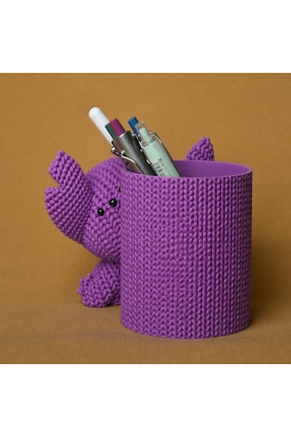 3d Baskı Knitted Kalemlik - Sevimli Karakterli Masaüstü Kalem Organizeri-mor Çok Renkli