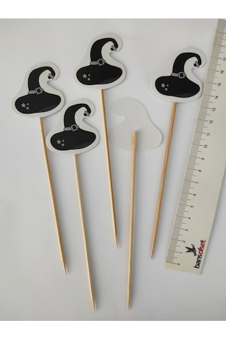 15 Cm Uzun Kürdan-30 Adet Dekoratif Karton Cadı Şapkası Şeklinde Cadılar Bayramı Kürdanı - Halloween