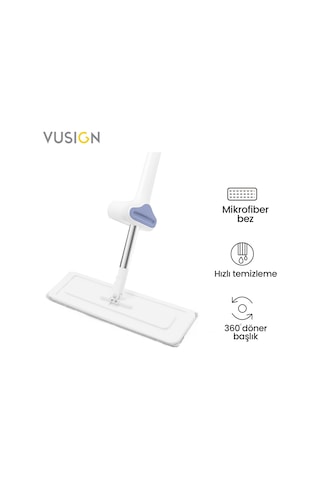 Vusıgn Düz Mop Temizlik Paspası Döner Başlıklı Mikrofiber Mop 56x15 Cm Parke Fayans Zemin Temizleme Aparatı