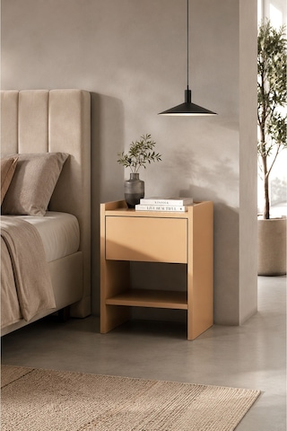 Almo Tek Çekmeceli Komodin Botanik Yeşil Golden Beige