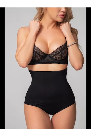 Mistirik Biloba Model Yüksek Bel Kaydırmaz Silikonlu Sıkılaştırıcı Yüksek Bel Slip Korse Siyah Renk