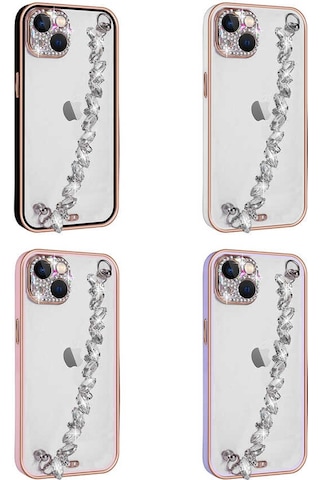 Apple Uyumlu iPhone 13 Kılıf Taş Süslemeli Kamera Korumalı El Tutamaçlı Zore Blazer Kapak Pembe