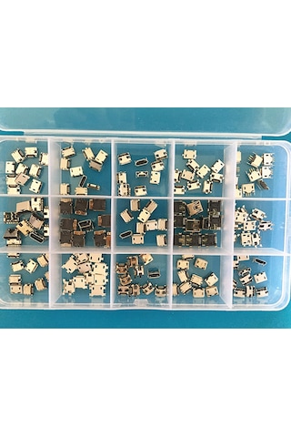 Kosona 150 Adet Micro Usb Konnektör Seti, Profesyonel Bakım İçin 15 Farklı Tip, Düzenli Saklama Kutusu