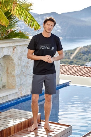 Erkek Kısa Kol Şortlu Siyah Pijama Takım C7t3n9o42 001