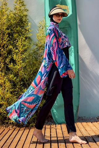 Remsa Tesettür Mayo Üzerine Tek Kaftan Kimono Pareo Mor Rp028 Morika Mor