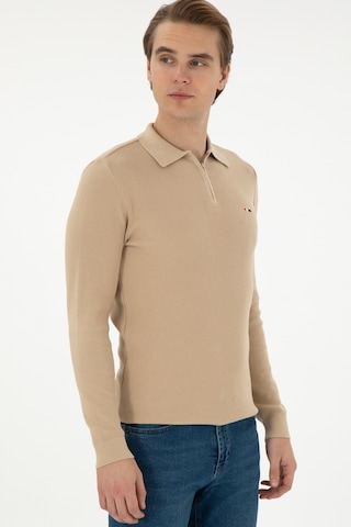 U.S. Polo Assn. Erkek Regular Fit Yarım Fermuarlı Kum Melanj Basic Kazak 50298266-VR085