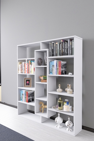 Kiola 14 Bölmeli Dekoratif Açık Tasarım Kitaplık Modern Kitap... Beyaz