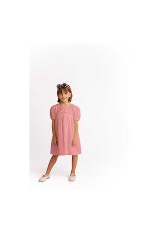 Müslin Kalp Nakışlı Kız Çocuk Elbise Gül Kurusu Gül Kurusu Gülkurusu