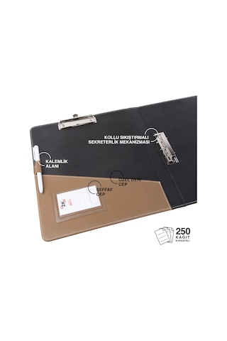 Evrak Sunum Tanıtım Firma Klasörü Sekreterlik A4 150 Yaprak Kapasiteli Ring Binder File Vegan 26,5x32 Cm. Vizon