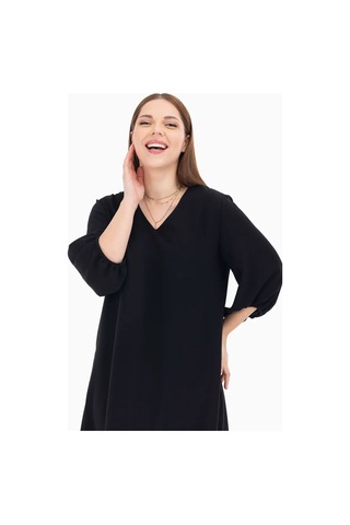 Galaxi Kadın Büyük Beden Midi Boy Truvakar Kol Elbise 1090 Siyah