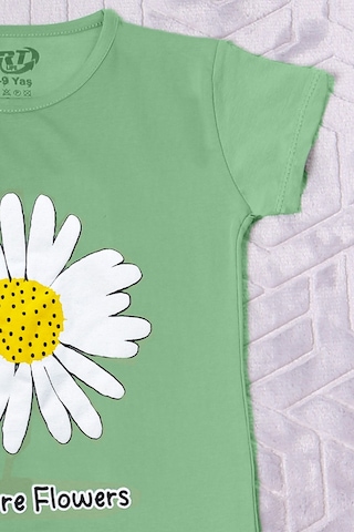 Hçm Kız Çocuk Tshirt Papatya Baskılı Bisiklet Yaka D26 Yeşil