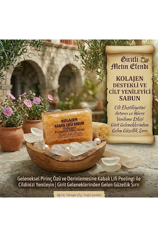 Giritli Metin Efendi Doğal Kabak Lifli Sabun Seti - 4'lü Avantaj Paketi Kolajen, Aloe Vera, Pirinç, Lavanta Aloe Vera - Eşek Sütü