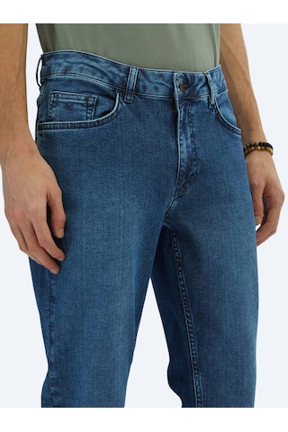 Orta Mavi Slim Fit Denim Pamuk Karışımlı Pantolon Orta Mavi