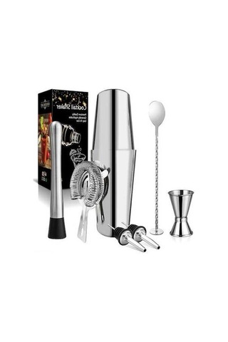 Fastbuy Profesyonel 7 Parça Bar Ekipmanı - Paslanmaz Çelik Shaker, Ölçek, Buz Kırıcı 750ml