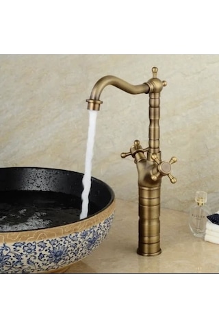 İsaoğlu Yapı Antik Gold Çanak Lavabo Bataryası Country Tasarım Lavabo Bataryası Çanak Musluğu Mat Gold Gold