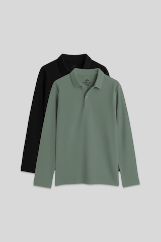 Basic Polo Yaka 2li Paket Siyah-çağla Unisex Çocuk T-shirt - 11170 Siyah - Yeşil