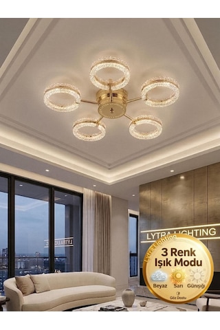 Aurea Model 5'li Gold 3 Renk Modu Ledli Tavana Sıfır Salon Mutfak Çocuk Yatak Odası Led Avize Altın