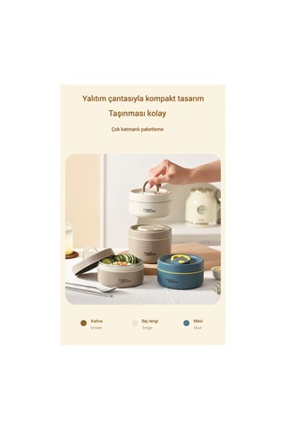 Monyee 304 Çelik Isı Saklama Yemek Kutusu 3'lü Set 440mlx2+600ml Mikrodalga Uyumlu Sızıntısız Termos Çanta İle Okul-ofis Bej