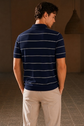 Tarz Cool Erkek Old Money Çizgili Polo Yaka Triko Tişört Slim Fit Lacivert