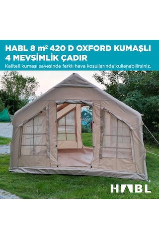 Habl 8 Kişilik 8 m2 4 Mevsim Şişme Çadır 320x250x220 CM - Bej