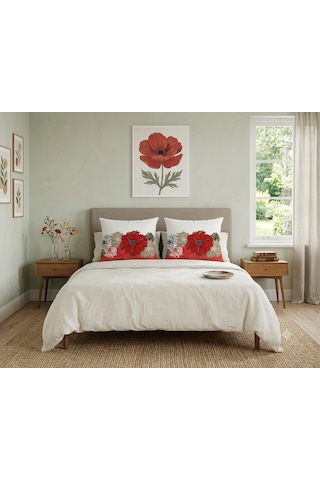 Kırlent 8 4'lü Dekoratif Kırlent Kılıfı Seti 45x45 Cm Kırmızı Çiçek Desenli Modern Salon Ve Koltuk Yastık Kılıfı Gizli Fermuarlı Çok Renkli