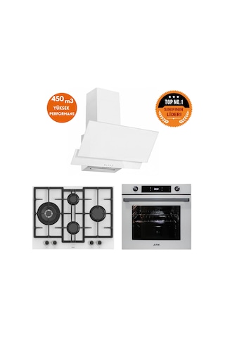 Afm Tech Ve Ferre FM7701 - ED076-WFA - FM3301 IQ 8 Prog. Turbolu Beyaz Dijital Ankastre Set