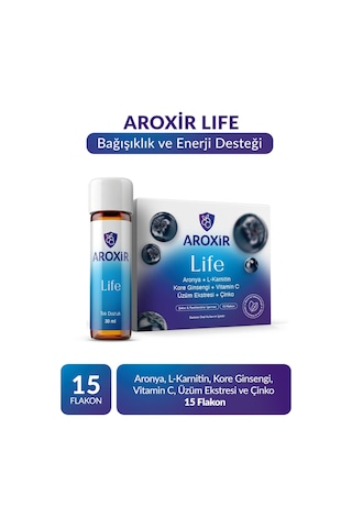 Aroxir Life Bağışıklık ve Enerji Desteği Aronya L-Karnitin Kore Ginsengi Vitamin C Üzüm Ekstresi ve Çinko 30 x 30 ML