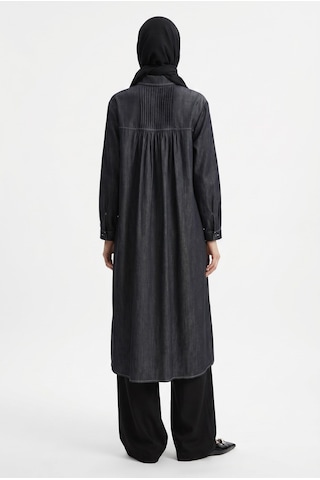 Armine Trend Konstrast Dikiş Detaylı Oval Kesim Tunik Antrasit 26yt442