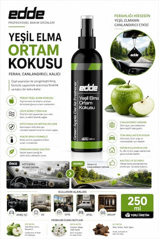 Edde Yeşil Elma Kokulu Araba Araç Oto Ortam Kokusu Araç Içi Kokuları Oto Parfümü 250 Ml Oto Detailing 250ml