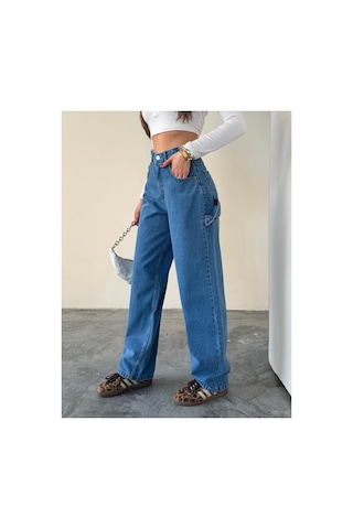 Blue Marlın Yan Kemer Mavi Tokalı Kargo Cep Detaylı Baggy Jeans Mavi