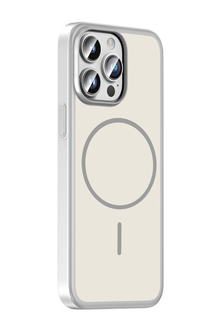 iPhone Uyumlu 14 Pro Max Kılıf Magsafe Şarj Özellikli Ultra İnce Mat Soft Lora Pc Kapak Gümüş