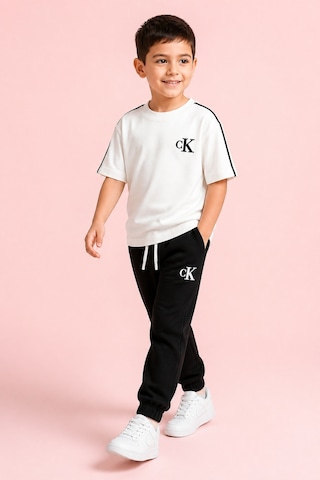 Eray Alp Kids Erkek Çocuk Baskılı Beyaz Tişört Siyah Eşofman Takımı Günlük Rahat Kombin