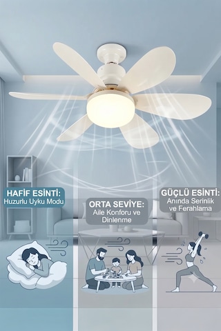 Tavan Vantilatörü Led Işıklı 3 Kademeli Uzaktan Kumandalı Avize Tipi Vantilatör - Uzatma Aparatı li