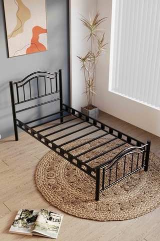 Argimo Belinay Çift Kişilik Ferforje Siyah Metal Karyola 180x200